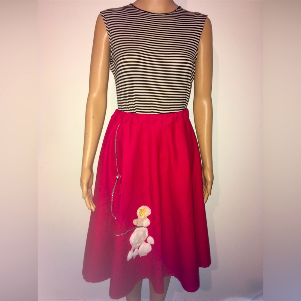 Vtg Women’s Red Felt Poodle Skirt Costume party Sock Hop Elastic waist Size L